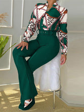 Casual Print Stand Collar Long Sleeve Shirt Top Wide Leg Pants Two Piece Set